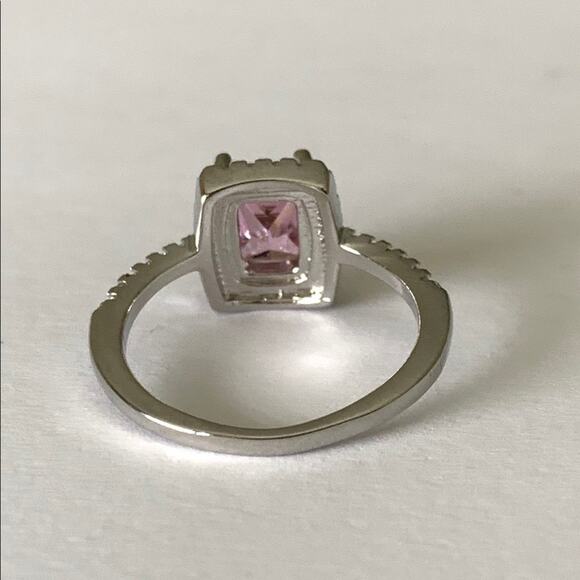 Halo Cushion Cut Pink White Diamond Ring .925 Silver Size 5.5 - Picture 4 of 6